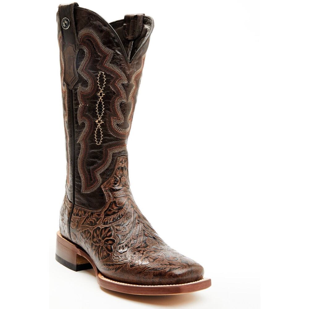 NEW Tanner Mark Floral Western Boot Brown Hand Tooled Leather Square Toe Cowgirl